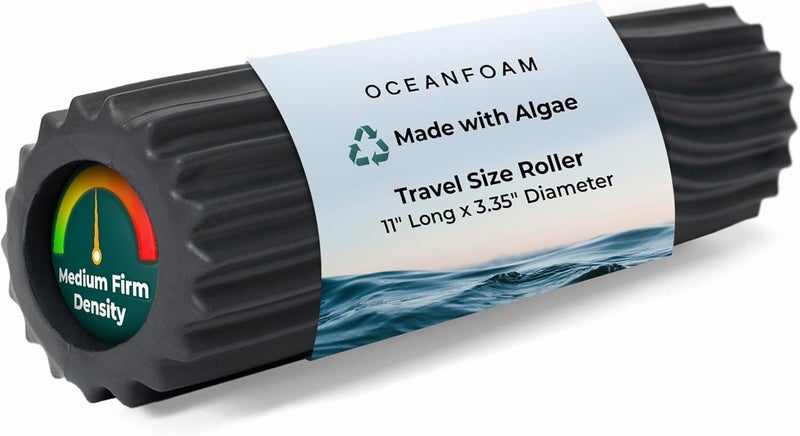 Oceanfoam Ripple Travel Foam Roller (11" x 3.35") Firm Mini Foam Roller for Physical Therapy, Deep Tissue Massage, Back Pain - High Density, Ergonomic Wave Textured, Yoga, Pilates, Exercise (Charcoal) - Image 1